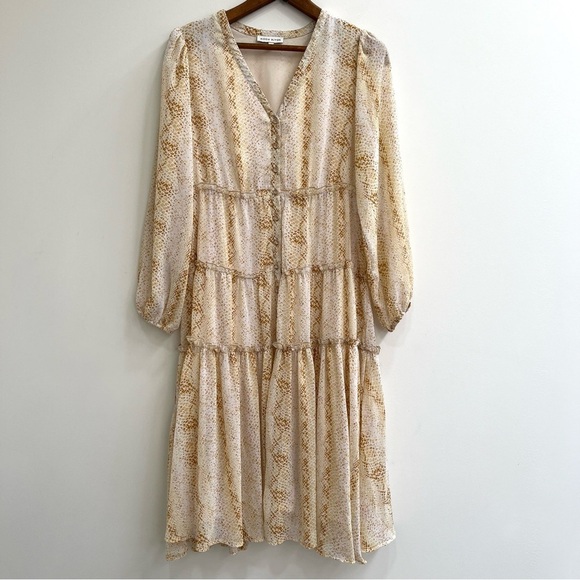Moon River snakeskin print tiered midi dress long sleeve button front medium - Picture 1 of 12